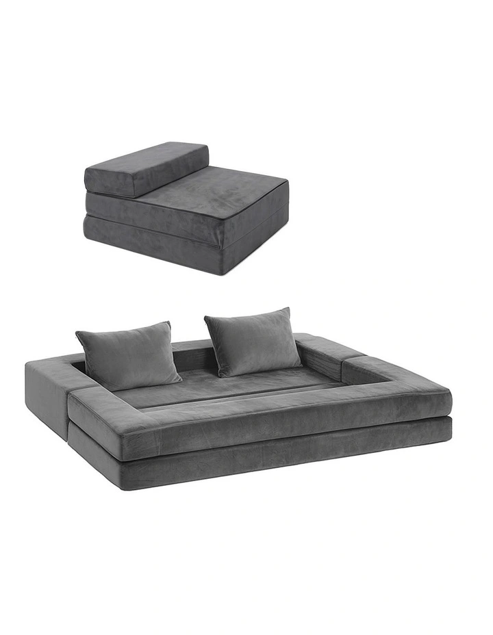 Artiss 3-in-1 Convertible Sofa Bed with Folding Mattress Velvet Foam Chair 300KG image 3