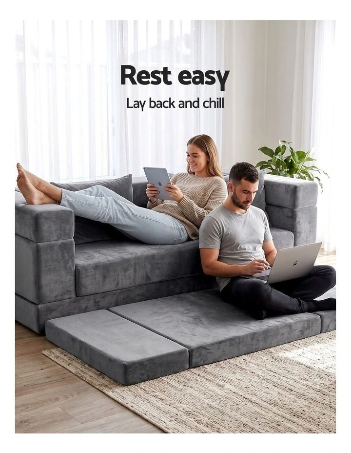 Artiss 3-in-1 Convertible Sofa Bed with Folding Mattress Velvet Foam Chair 300KG image 4