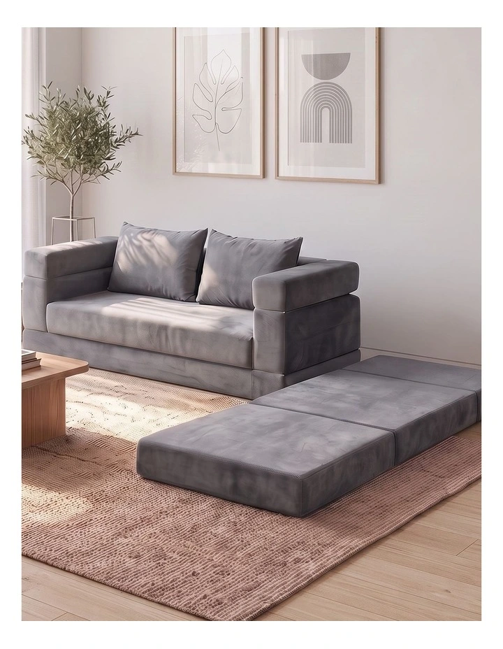Artiss 3-in-1 Convertible Sofa Bed with Folding Mattress Velvet Foam Chair 300KG image 6