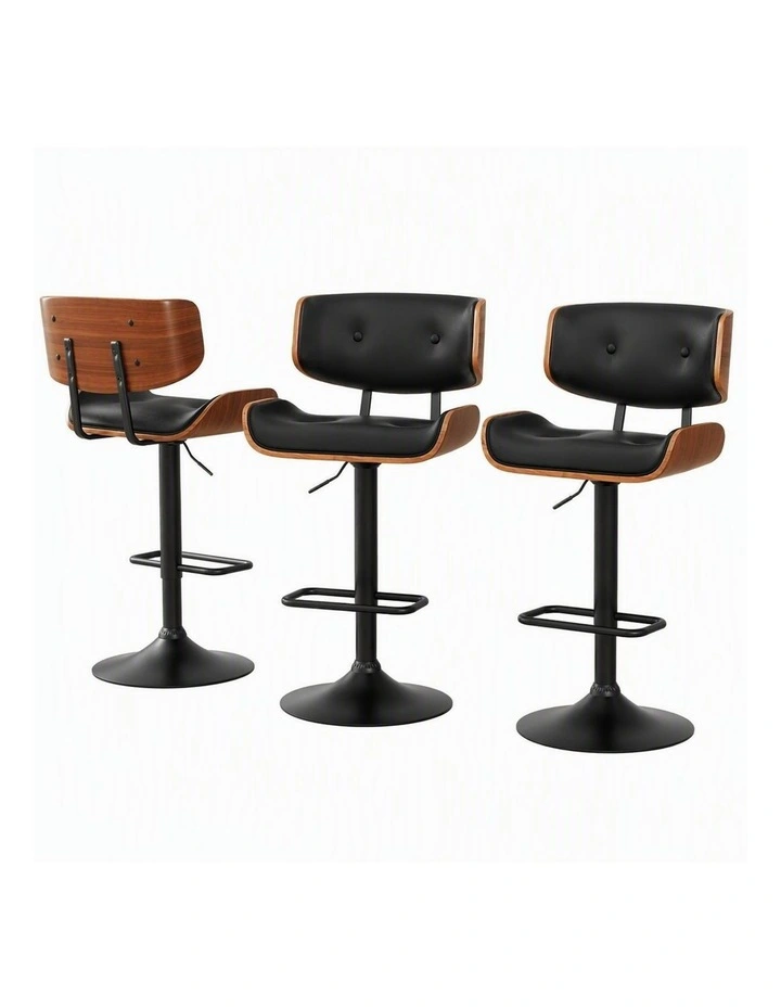 Artiss Bar Stools X3 Kitchen Counter Chair Gas Lift Swivel PU Cherry All Black image 1