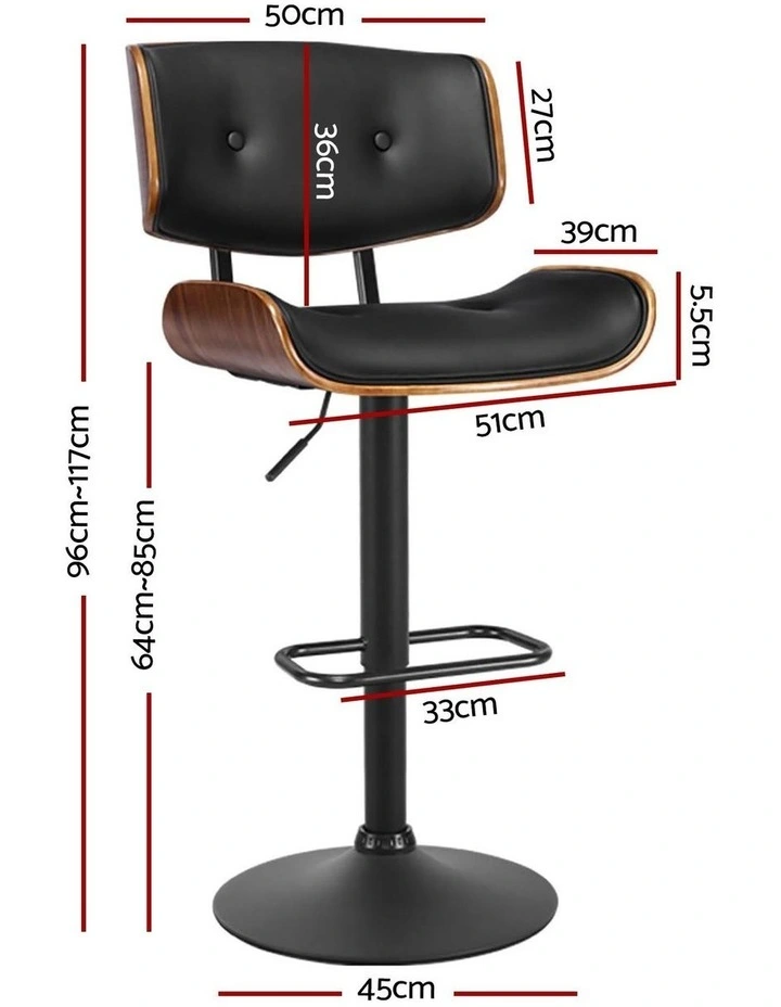 Artiss Bar Stools X3 Kitchen Counter Chair Gas Lift Swivel PU Cherry All Black image 2