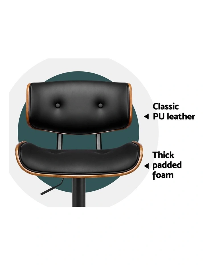 Artiss Bar Stools X3 Kitchen Counter Chair Gas Lift Swivel PU Cherry All Black image 4