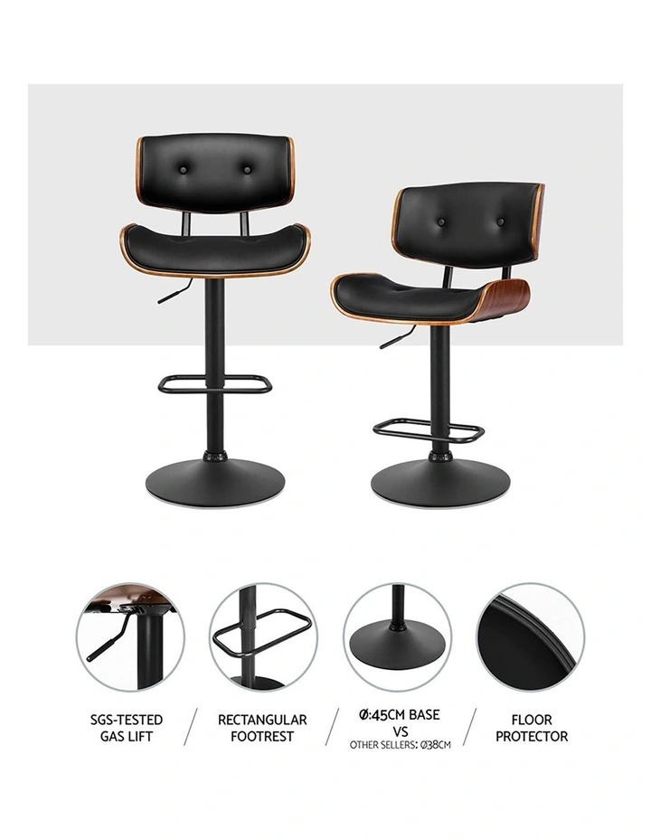 Artiss Bar Stools X3 Kitchen Counter Chair Gas Lift Swivel PU Cherry All Black image 5