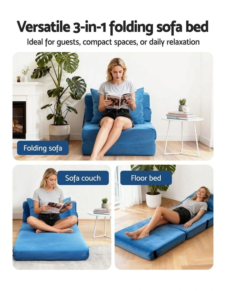 Artiss 2 Pack Folding Sofa Bed Armless Lounger Foam Floor Sofas Futons Couches image 4