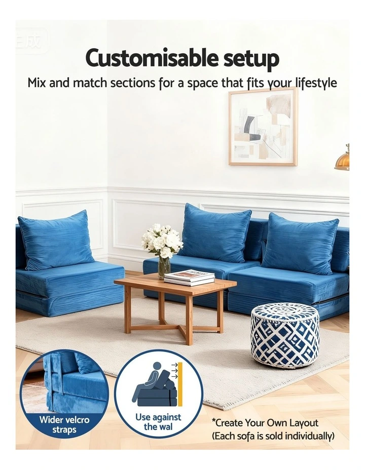 Artiss 2 Pack Folding Sofa Bed Armless Lounger Foam Floor Sofas Futons Couches image 5