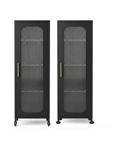 Artiss Buffet Cabinet Sideboard X2 Slim Kitchen Storage Trolley Wheels Black