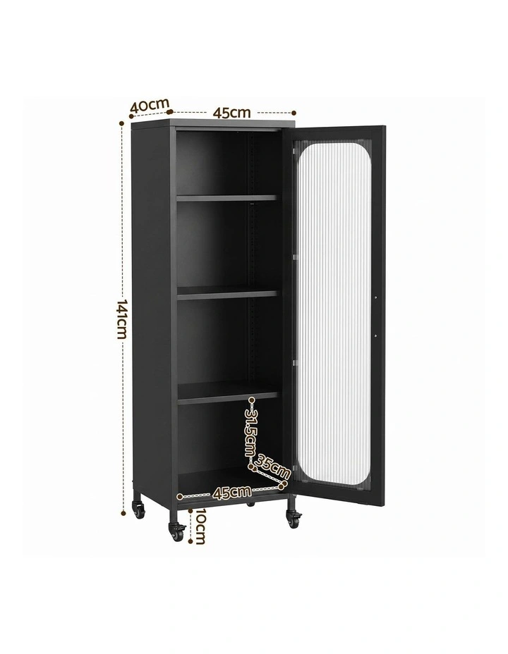 Artiss Buffet Cabinet Sideboard X2 Slim Kitchen Storage Trolley Wheels Black image 2