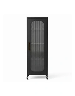 Artiss Buffet Cabinet Sideboard Slim Fluted Kitchen Storage Trolley Wheels Black