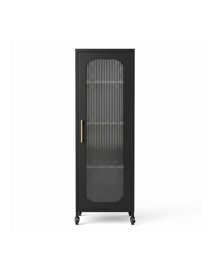 Artiss Buffet Cabinet Sideboard Slim Fluted Kitchen Storage Trolley Wheels Black image 1