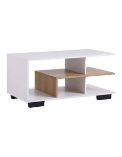 Artiss Coffee Table 90cm Center Table 3 Tier Open Storage Shelf Modern Living Room White & Wood