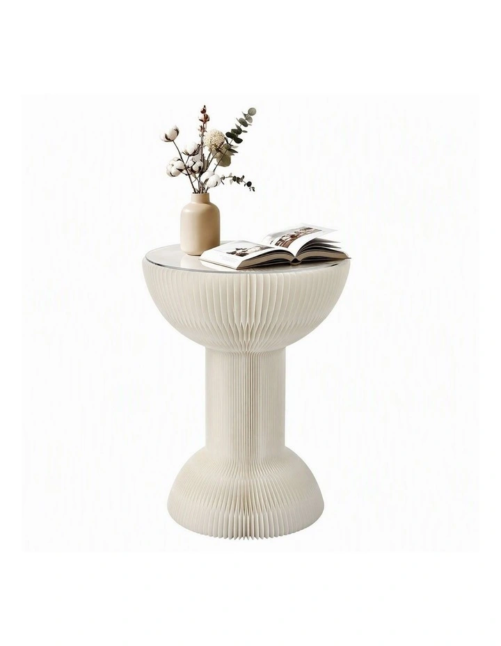 Artiss Paper End Table Honeycomb Coffee Table Foldable Round Bedside Side Table White 40x55cm image 1