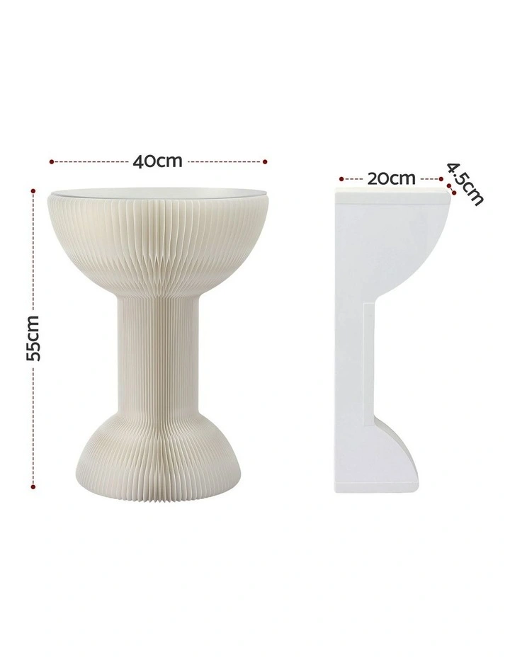 Artiss Paper End Table Honeycomb Coffee Table Foldable Round Bedside Side Table White 40x55cm image 2