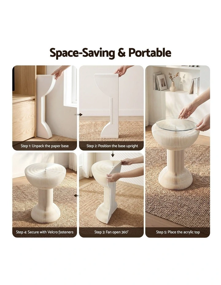 Artiss Paper End Table Honeycomb Coffee Table Foldable Round Bedside Side Table White 40x55cm image 5