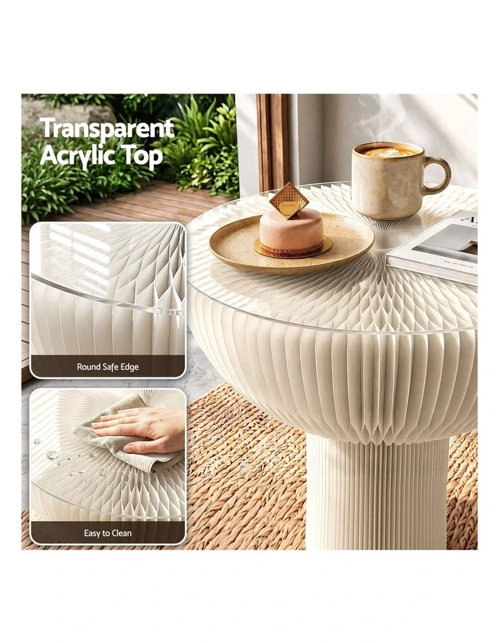Artiss Paper End Table Honeycomb Coffee Table Foldable Round Bedside Side Table White 40x55cm image 6