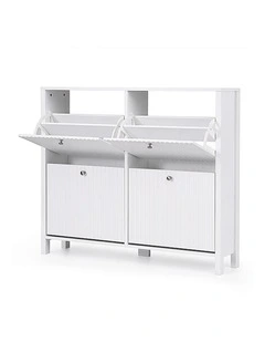 Artiss Shoe Cabinet 4 Flip Drawers Fluted Style Adjustable Shelves White