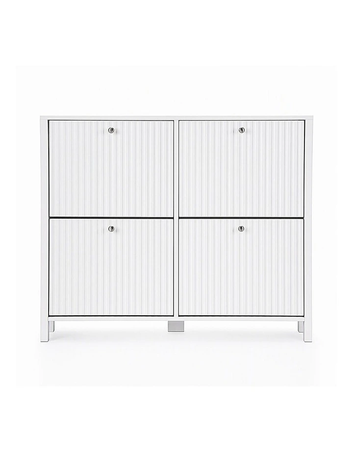 Artiss Shoe Cabinet 4 Flip Drawers Fluted Style Adjustable Shelves White image 3