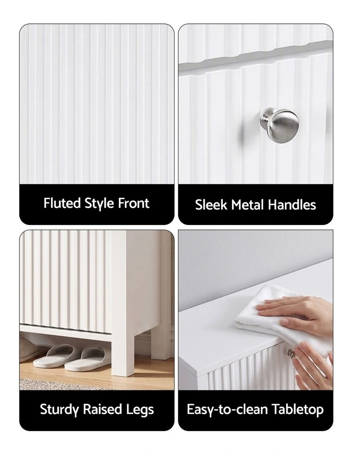 Artiss Shoe Cabinet 4 Flip Drawers Fluted Style Adjustable Shelves White image 6