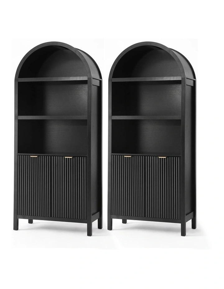 Artiss Buffet Sideboard Cabinet Pantry X2 180CM Arched Storage Bookshelf Black image 1