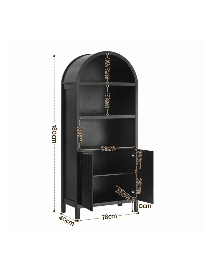 Artiss Buffet Sideboard Cabinet Pantry X2 180CM Arched Storage Bookshelf Black image 2