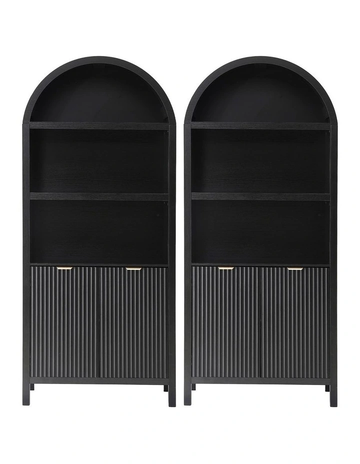 Artiss Buffet Sideboard Cabinet Pantry X2 180CM Arched Storage Bookshelf Black image 3