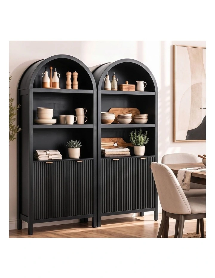 Artiss Buffet Sideboard Cabinet Pantry X2 180CM Arched Storage Bookshelf Black image 6