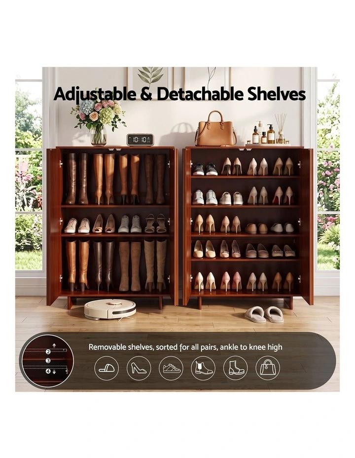 Artiss Shoe Cabinet 5 Tier Storage Organiser w/ Adjustable Shelves Bamboo image 4