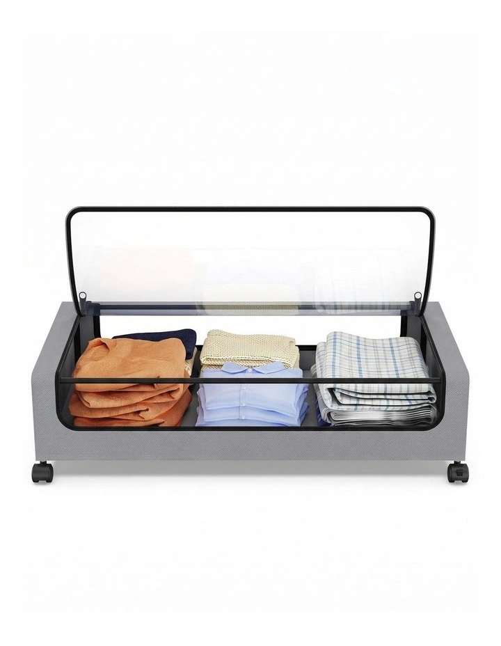 Gray Square Under-Bed Storage Rack with Wheels Sturdy Easy to Move for Bedroom AU image 1