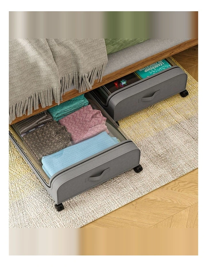 Gray Square Under-Bed Storage Rack with Wheels Sturdy Easy to Move for Bedroom AU image 2