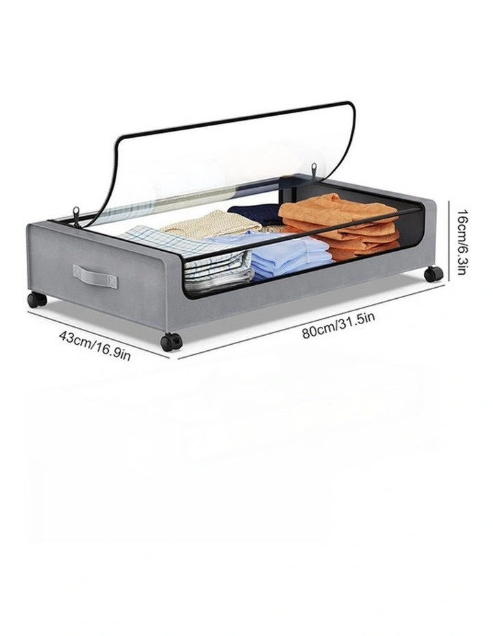 Gray Square Under-Bed Storage Rack with Wheels Sturdy Easy to Move for Bedroom AU image 3