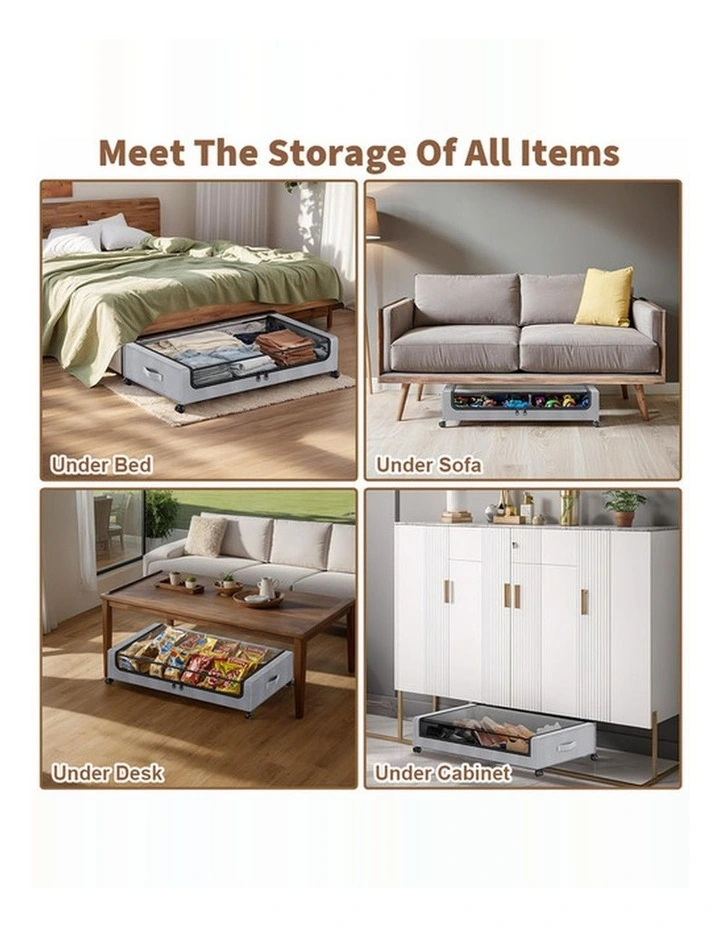 Gray Square Under-Bed Storage Rack with Wheels Sturdy Easy to Move for Bedroom AU image 4