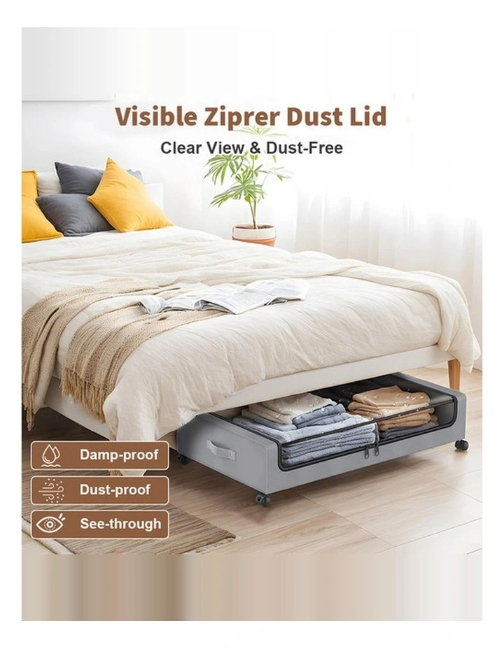 Gray Square Under-Bed Storage Rack with Wheels Sturdy Easy to Move for Bedroom AU image 5