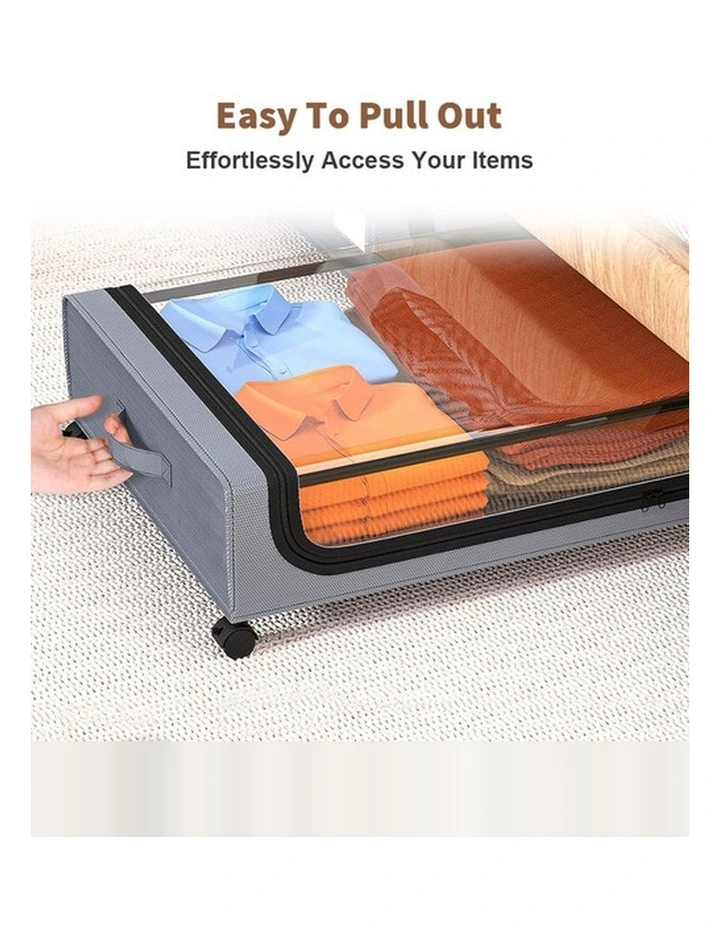 Gray Square Under-Bed Storage Rack with Wheels Sturdy Easy to Move for Bedroom AU image 6