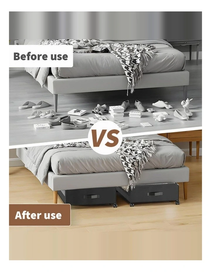 Gray Square Under-Bed Storage Rack with Wheels Sturdy Easy to Move for Bedroom AU image 7