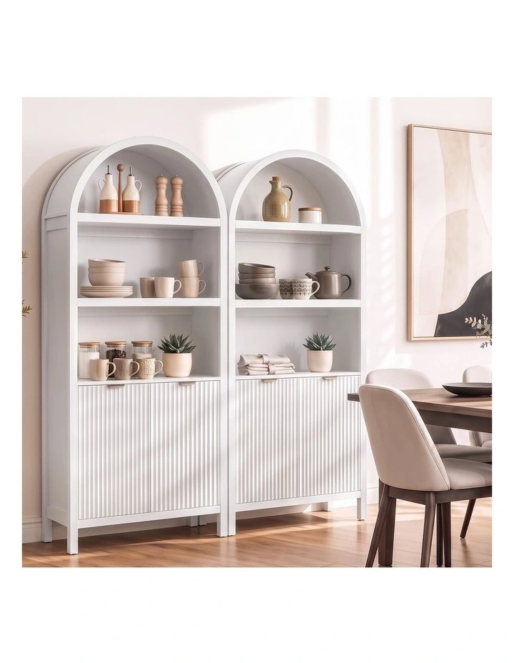 Artiss Buffet Sideboard Cabinet Pantry X2 180CM Arched Storage Bookshelf White image 6