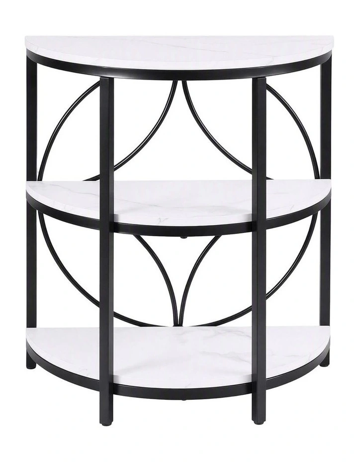 Artiss Semi-Circle End Table 3 Tier Coffee Table Side Nightstand Shelf Marble Effect White&Black image 1