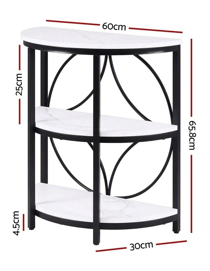 Artiss Semi-Circle End Table 3 Tier Coffee Table Side Nightstand Shelf Marble Effect White&Black image 2