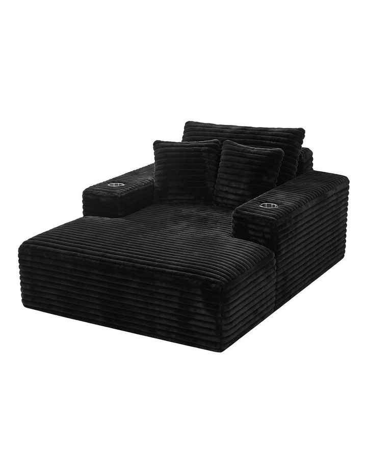 Artiss Sofa Bed Lounge Chair Sleeper Couch Chaise Single Seater Faux Fur Black image 1