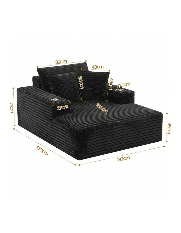 Artiss Sofa Bed Lounge Chair Sleeper Couch Chaise Single Seater Faux Fur Black image 2