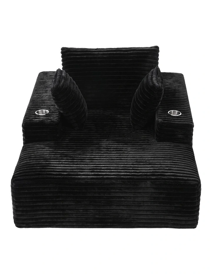 Artiss Sofa Bed Lounge Chair Sleeper Couch Chaise Single Seater Faux Fur Black image 3