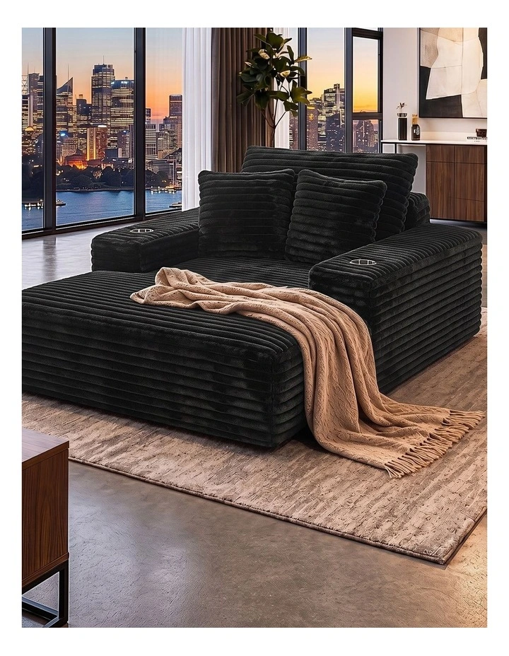 Artiss Sofa Bed Lounge Chair Sleeper Couch Chaise Single Seater Faux Fur Black image 7
