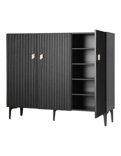 Artiss Shoe Cabinet Fluted Style 25 Pairs Shoe Storage Cupboard Black
