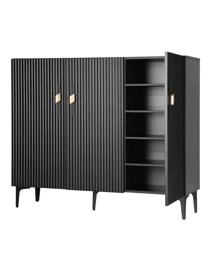 Artiss Shoe Cabinet Fluted Style 25 Pairs Shoe Storage Cupboard Black image 1