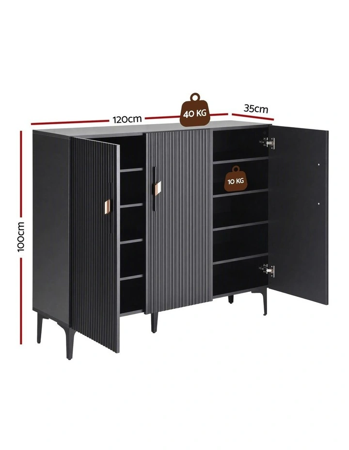 Artiss Shoe Cabinet Fluted Style 25 Pairs Shoe Storage Cupboard Black image 2