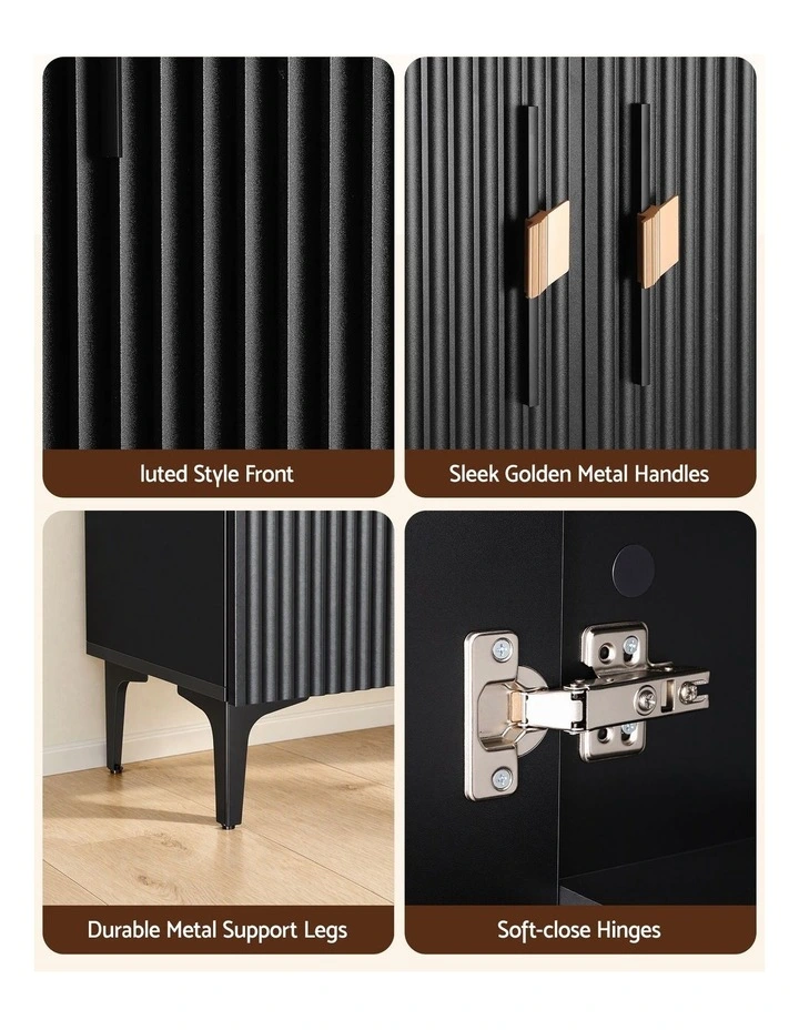 Artiss Shoe Cabinet Fluted Style 25 Pairs Shoe Storage Cupboard Black image 5