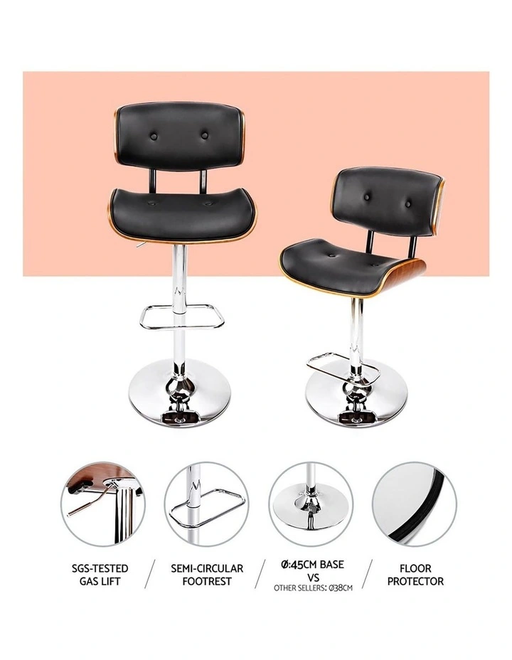 Artiss Bar Stools X3 Kitchen Counter Chair Gas Lift Swivel PU Cherry Black image 5