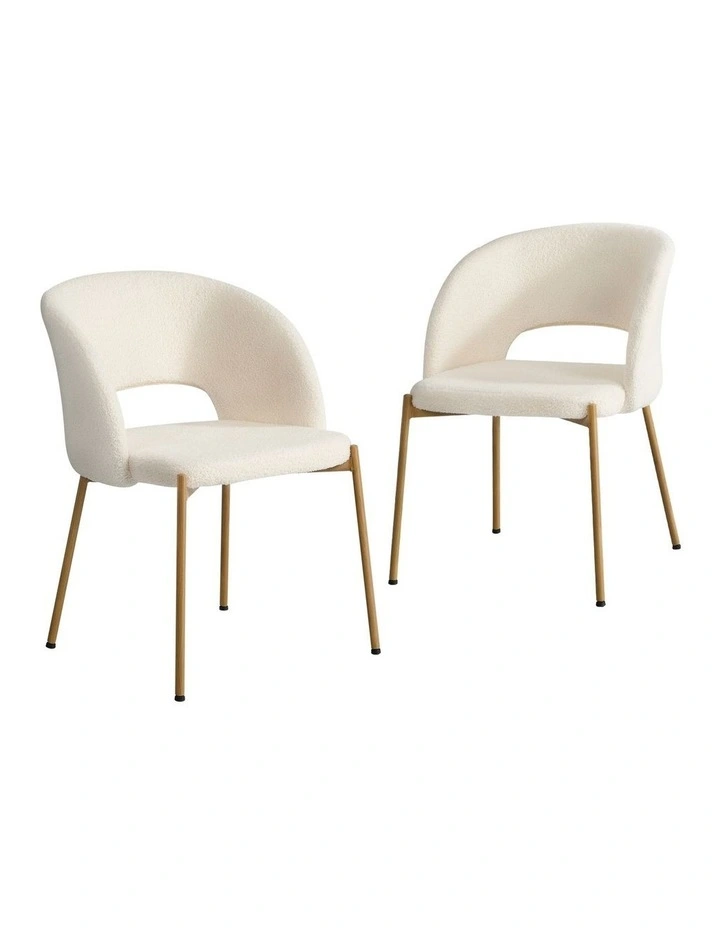 Oikiture 2x Dining Chair Accent Chairs Tub Armchair Sherpa White&Natural image 1