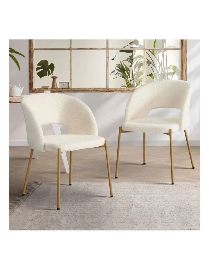 Oikiture 2x Dining Chair Accent Chairs Tub Armchair Sherpa White&Natural image 4