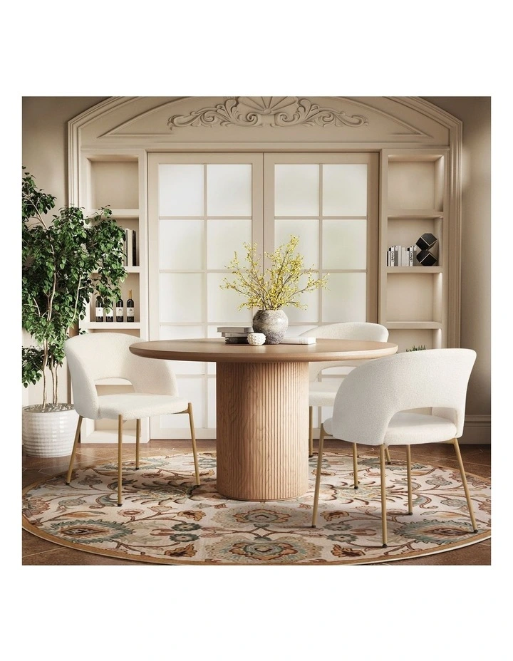 Oikiture 2x Dining Chair Accent Chairs Tub Armchair Sherpa White&Natural image 5