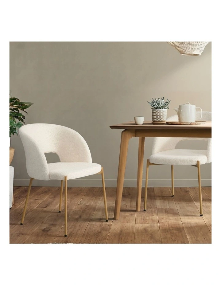 Oikiture 2x Dining Chair Accent Chairs Tub Armchair Sherpa White&Natural image 6