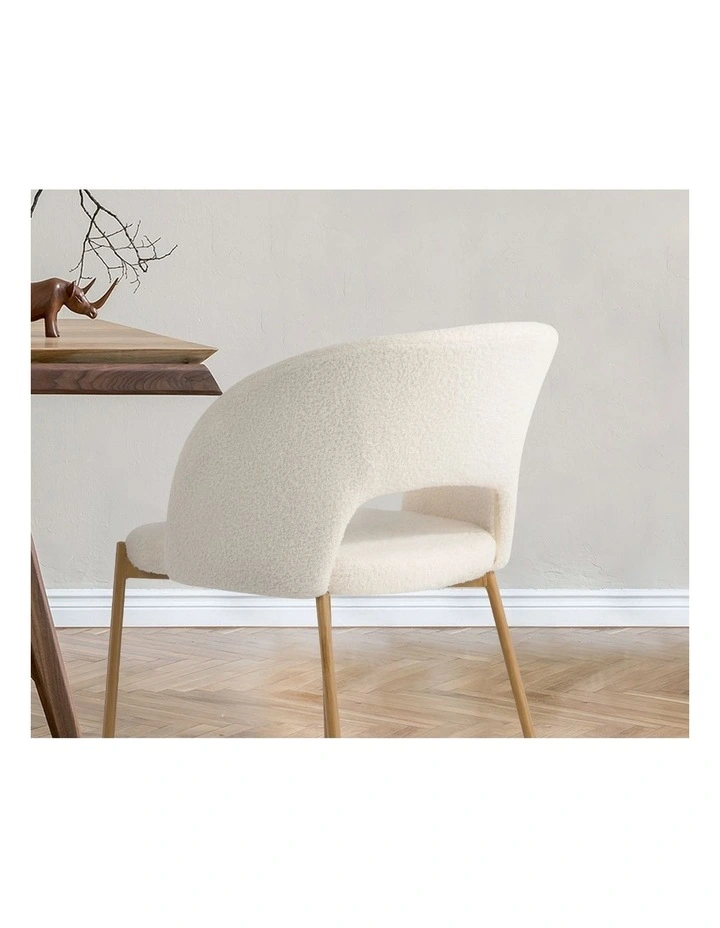 Oikiture 2x Dining Chair Accent Chairs Tub Armchair Sherpa White&Natural image 7